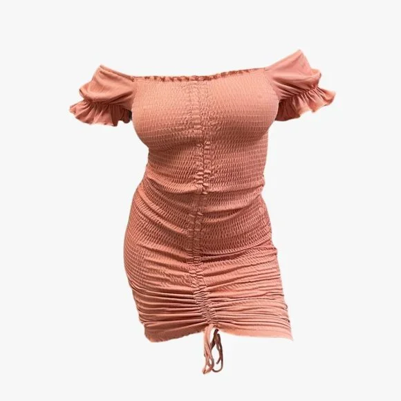 (NWT) Smocked Ruched Dress (Midi or Mini) - Salmon - Picture 5 of 7